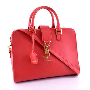 Saint Laurent Cabas Handbag YSL Line Leather Red Mosquito Bus